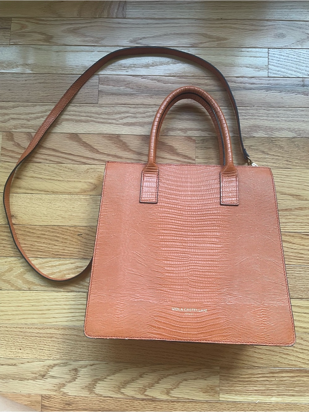 Viola Castellani Milano Italian Leather Crossbody Satchel in Orange